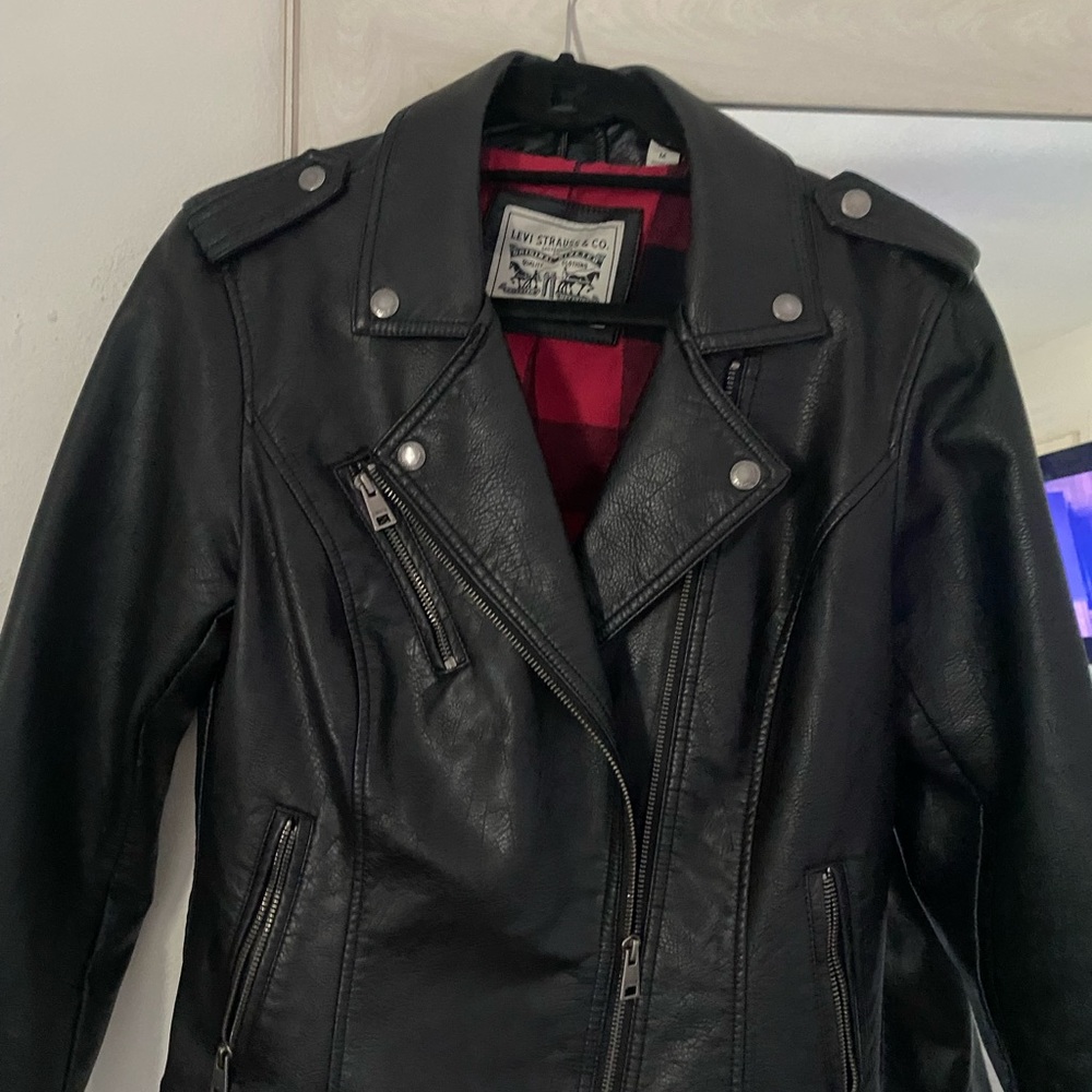 Levi's Black Leather Motorcycle Jacket with Lapel Collars